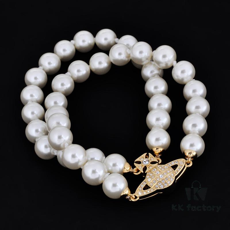 Vivienne Westwood Magnetic Pearl Bracelet - Small Double Layer - Gold