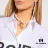 West Queen Brooch Round Plate Large Pearl Necklace - Silver