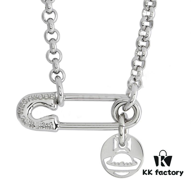 Vivienne Westwood Pin Round Pendant - Small Chain Necklace - Silver