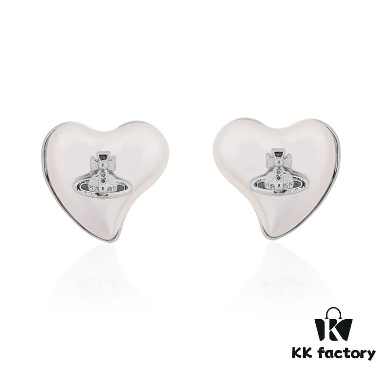 69300e7812f62673a6fac0e3 Vivienne Westwood Small Resin Heart Pearl Stud Earrings - Silver