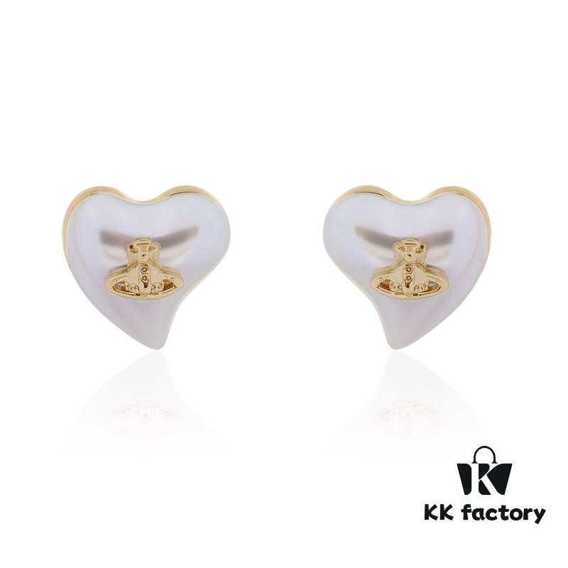 West Grandma Small Resin Heart Pearl Stud Earrings - Gold