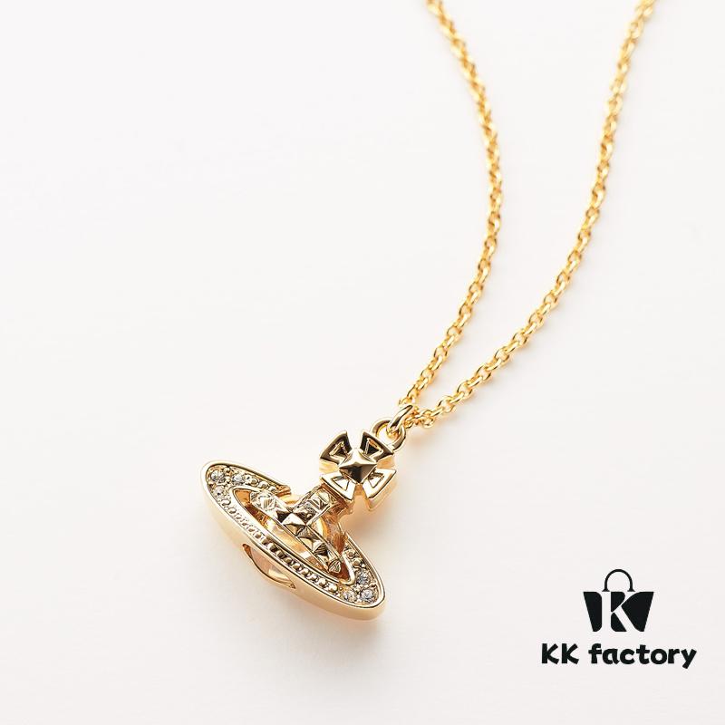 Vivienne Westwood Rhinestone Glass Bead - Half-Face Necklace - Large Gold