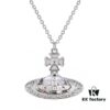 West Queen Rivet Glass Bead - Half-Face Necklace - Large Silver