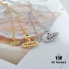 West Queen Rivet Glass Bead - Half-Face Necklace - Large Silver