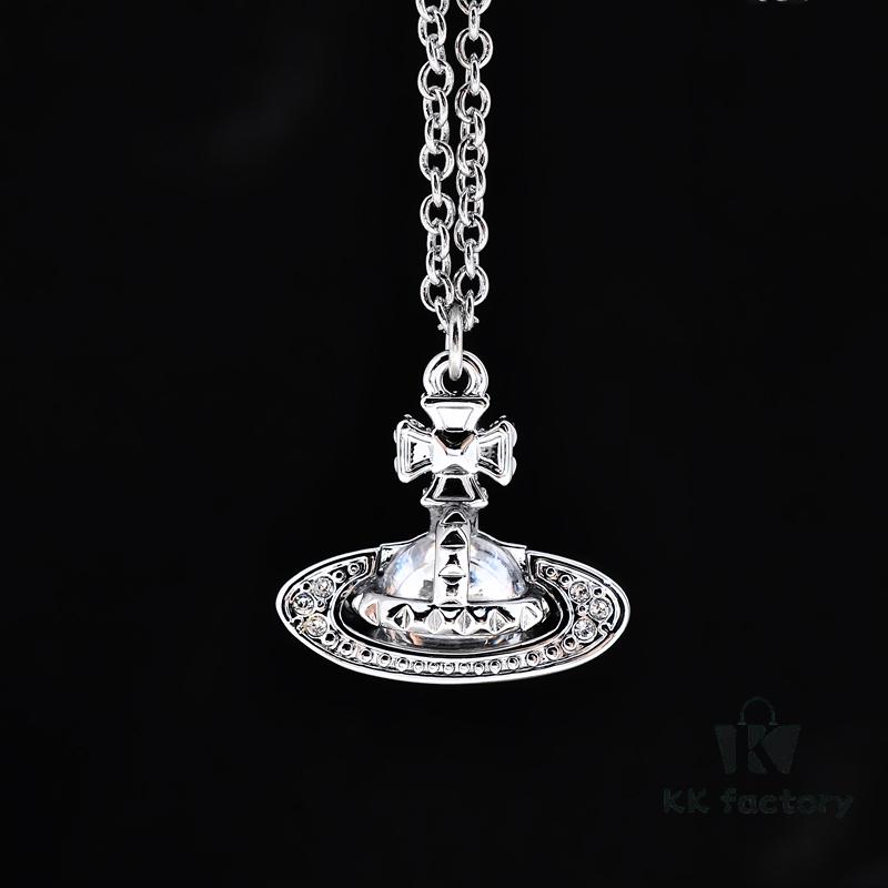 Vivienne Westwood Rhinestone Glass Bead - Half-Face Necklace - Small Silver