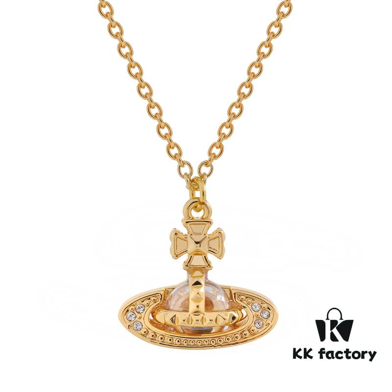 West Queen Studs Glass Beads - Half-Face Necklace - Small Gold