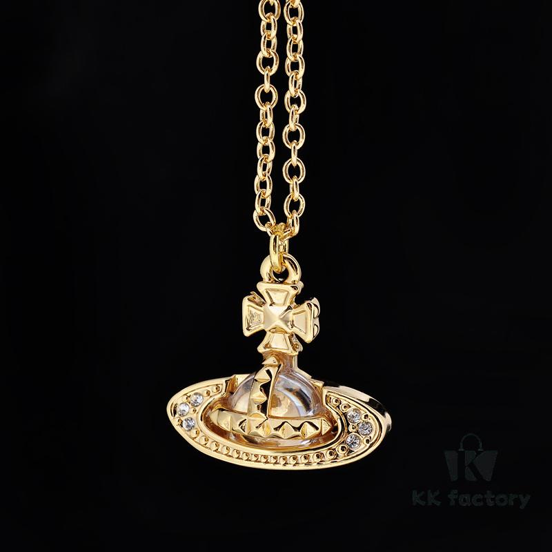 West Queen Studs Glass Beads - Half-Face Necklace - Small Gold