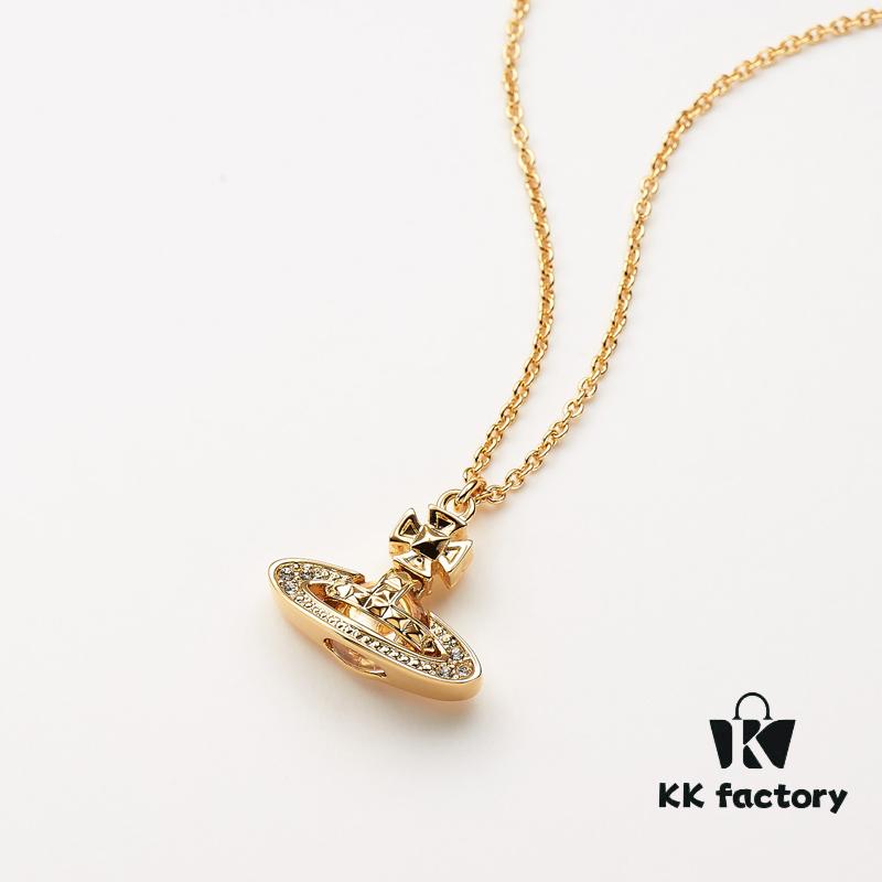 West Queen Studs Glass Beads - Half-Face Necklace - Small Gold
