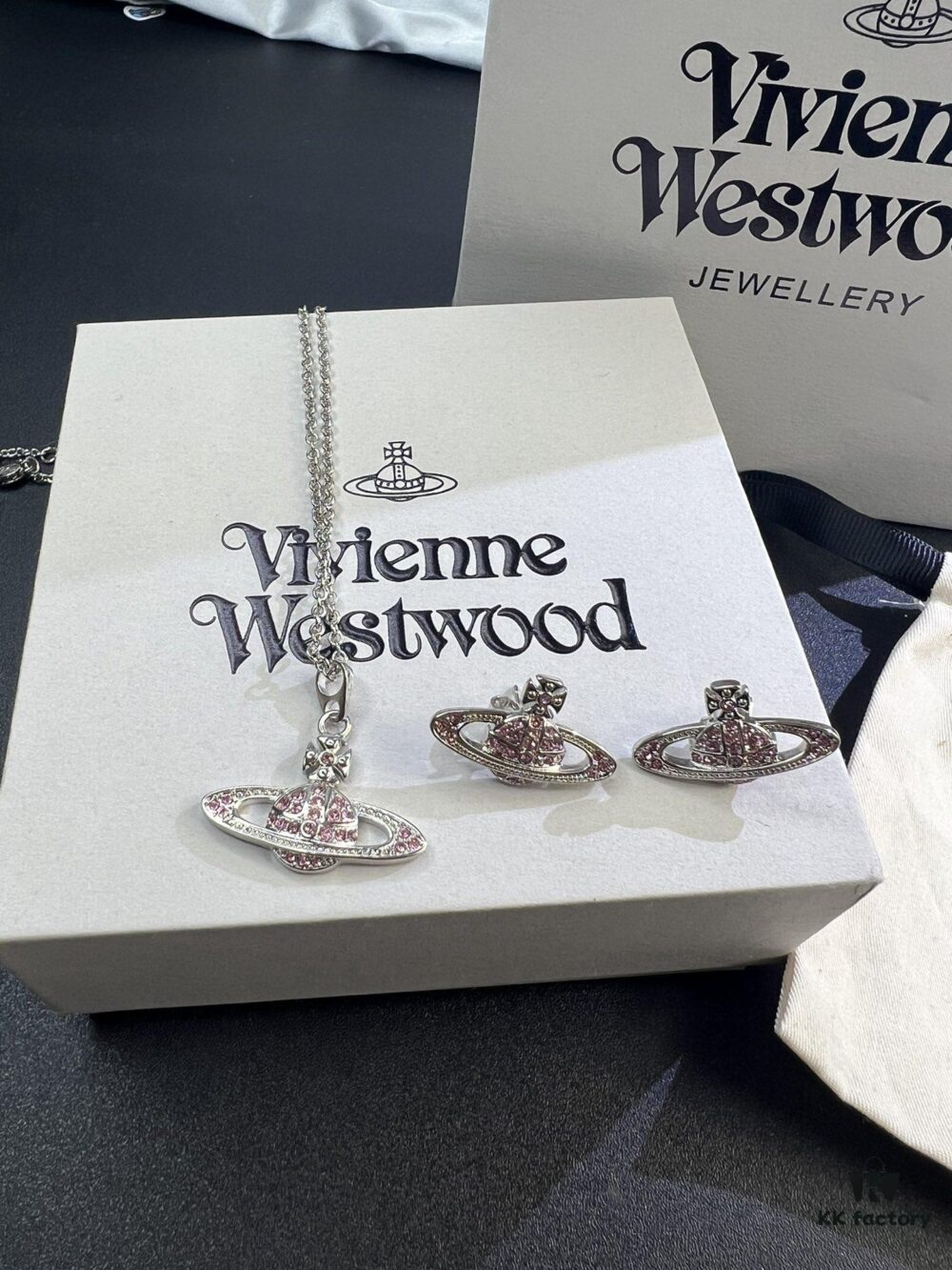 69300e9212f62673a6fac112 Lady Vengeance Pink Diamond Saturn Necklace and Stud Earrings Set In Stock