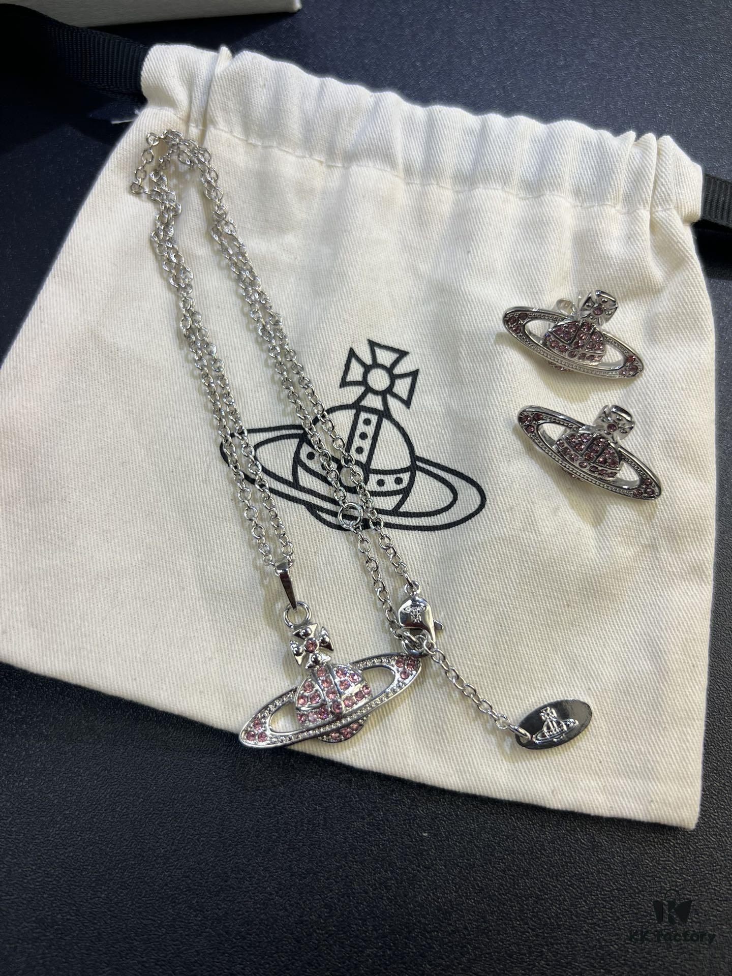 69300e9512f62673a6fac114 Lady Vengeance Pink Diamond Saturn Necklace and Stud Earrings Set In Stock