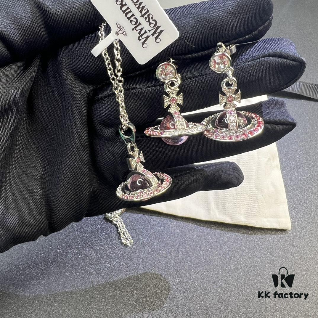 69300ebc12f62673a6fac159 Vivienne Westwood Graduated Track Glass Pink Ball Necklace and Earrings Set