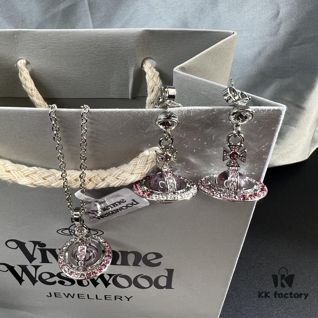 69300ebd12f62673a6fac15b Vivienne Westwood Graduated Track Glass Pink Ball Necklace and Earrings Set