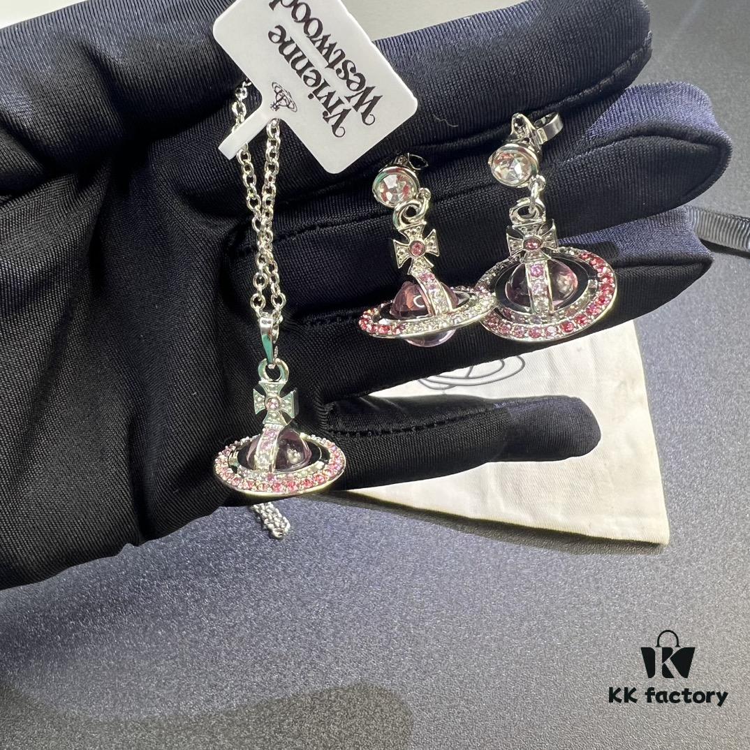 69300ebf12f62673a6fac15e Vivienne Westwood Graduated Track Glass Pink Ball Necklace and Earrings Set