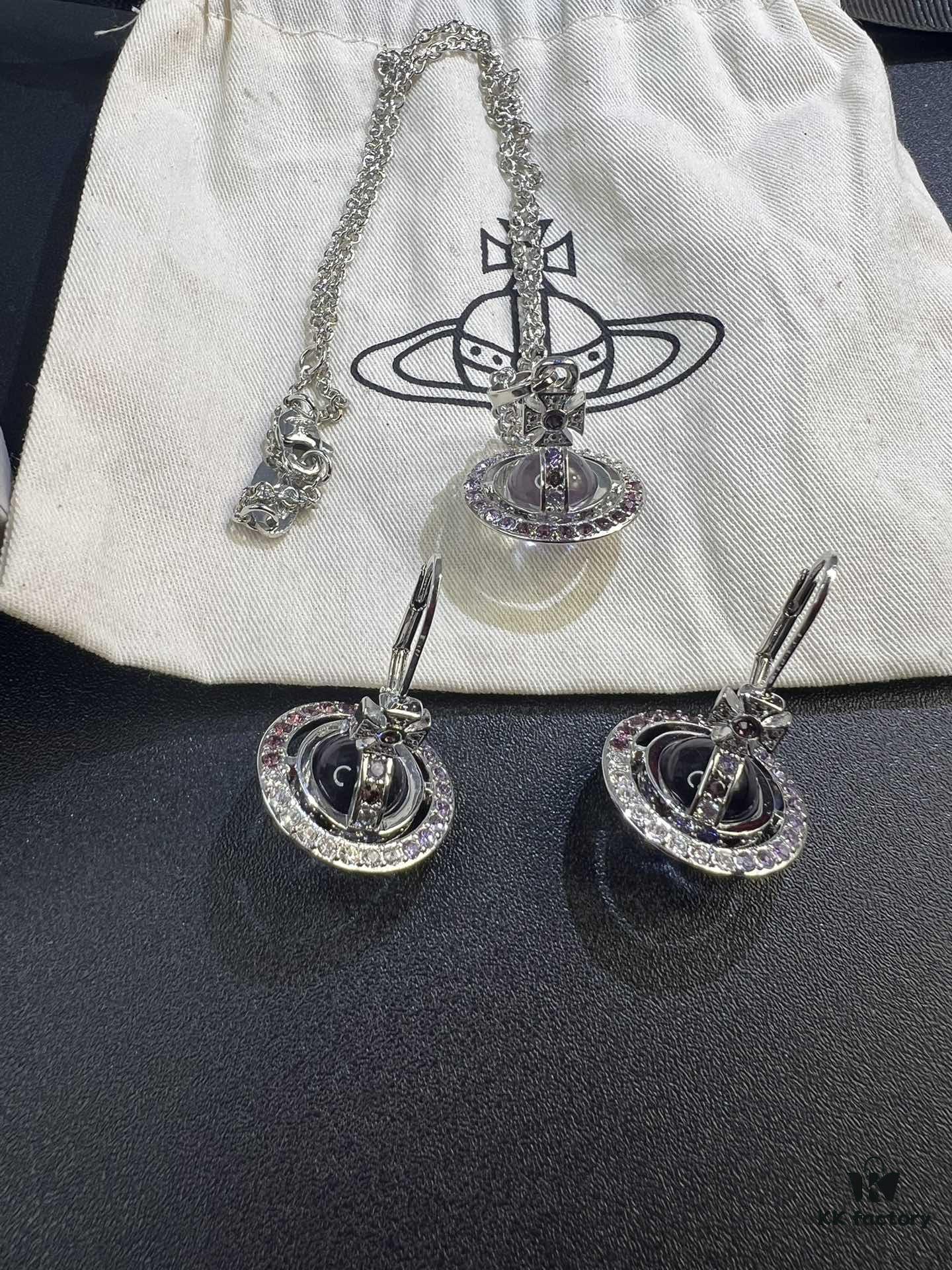 West Queen Purple Gradient Track Ball Necklace and Earrings Set