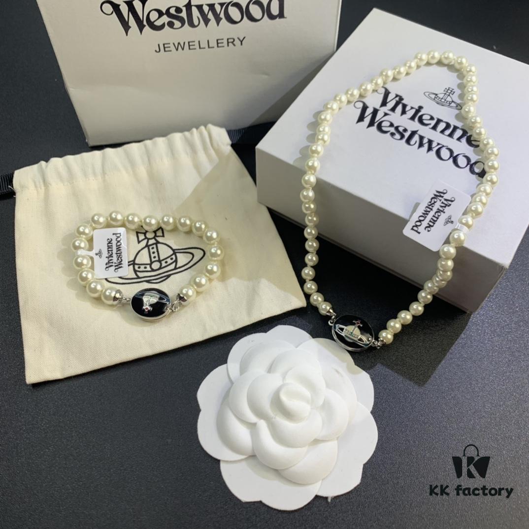 69300ef212f62673a6fac1b7 West Grandma Magnetic Saturn Pearl Necklace and Bracelet Set Available in 4 Colors