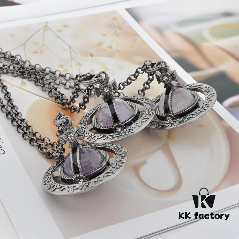 69300efc12f62673a6fac1c6 Vivienne Westwood Large Vintage Silver 3D Carved Necklace - Amethyst