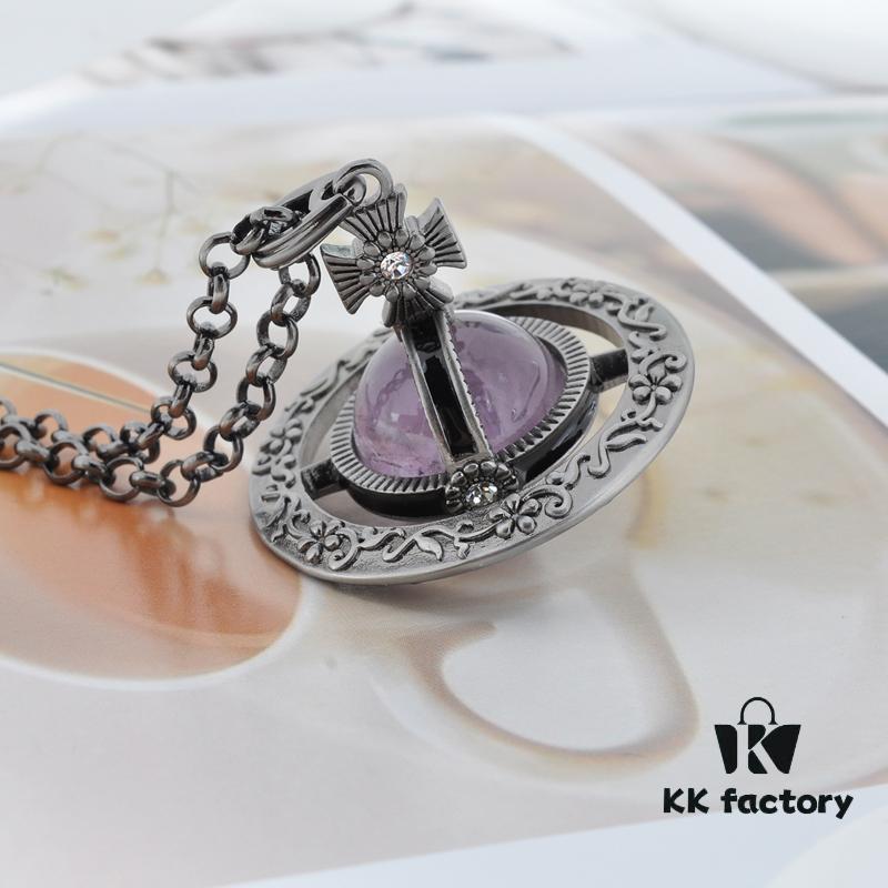 69300efd12f62673a6fac1c8 Vivienne Westwood Large Vintage Silver 3D Carved Necklace - Amethyst