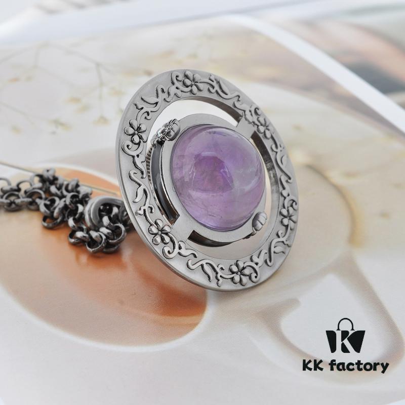 69300efe12f62673a6fac1ca Vivienne Westwood Large Vintage Silver 3D Carved Necklace - Amethyst