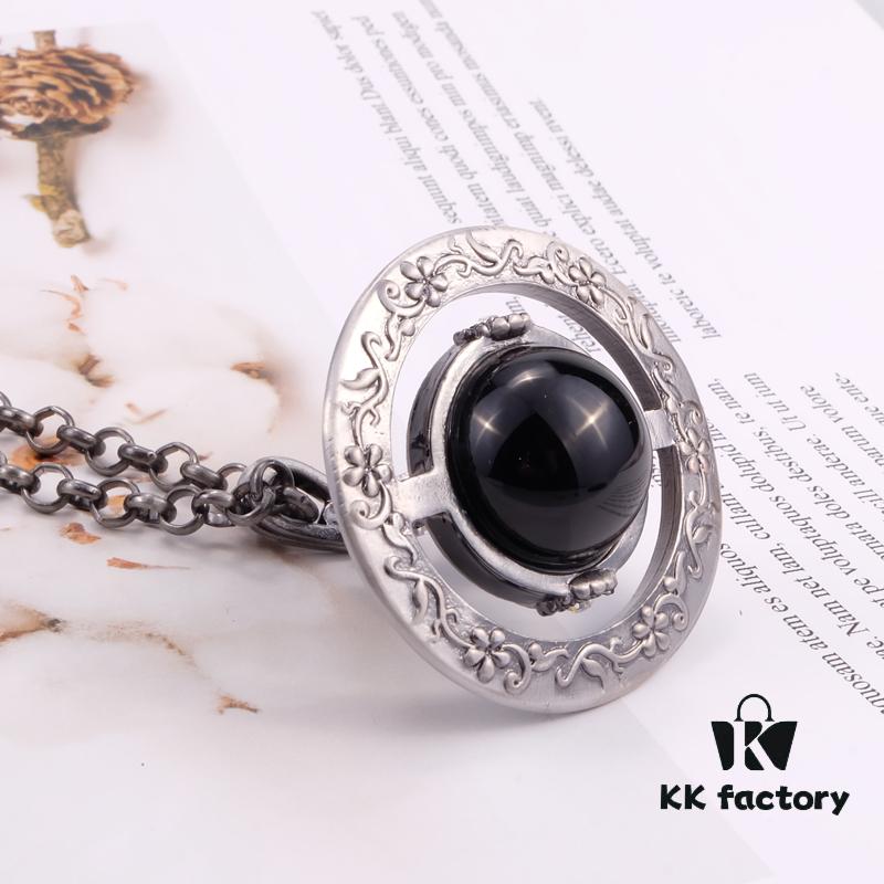 West Queen Large Vintage Silver Carved 3D Track Black Bead