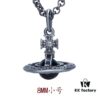 West Grandma Small Antique Silver 3D Carved Necklace - Black Beads
