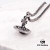 West Grandma Small Antique Silver 3D Carved Necklace - Black Beads