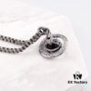 West Grandma Small Antique Silver 3D Carved Necklace - Black Beads