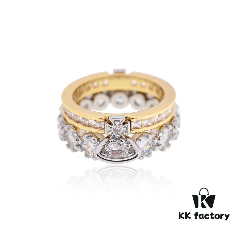 Westminster Double Layer Saturn Ring with Big Zircon - Gold