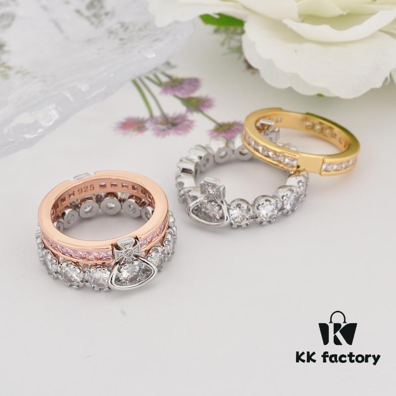 Westminster Double Layer Saturn Ring with Big Zircon - Gold