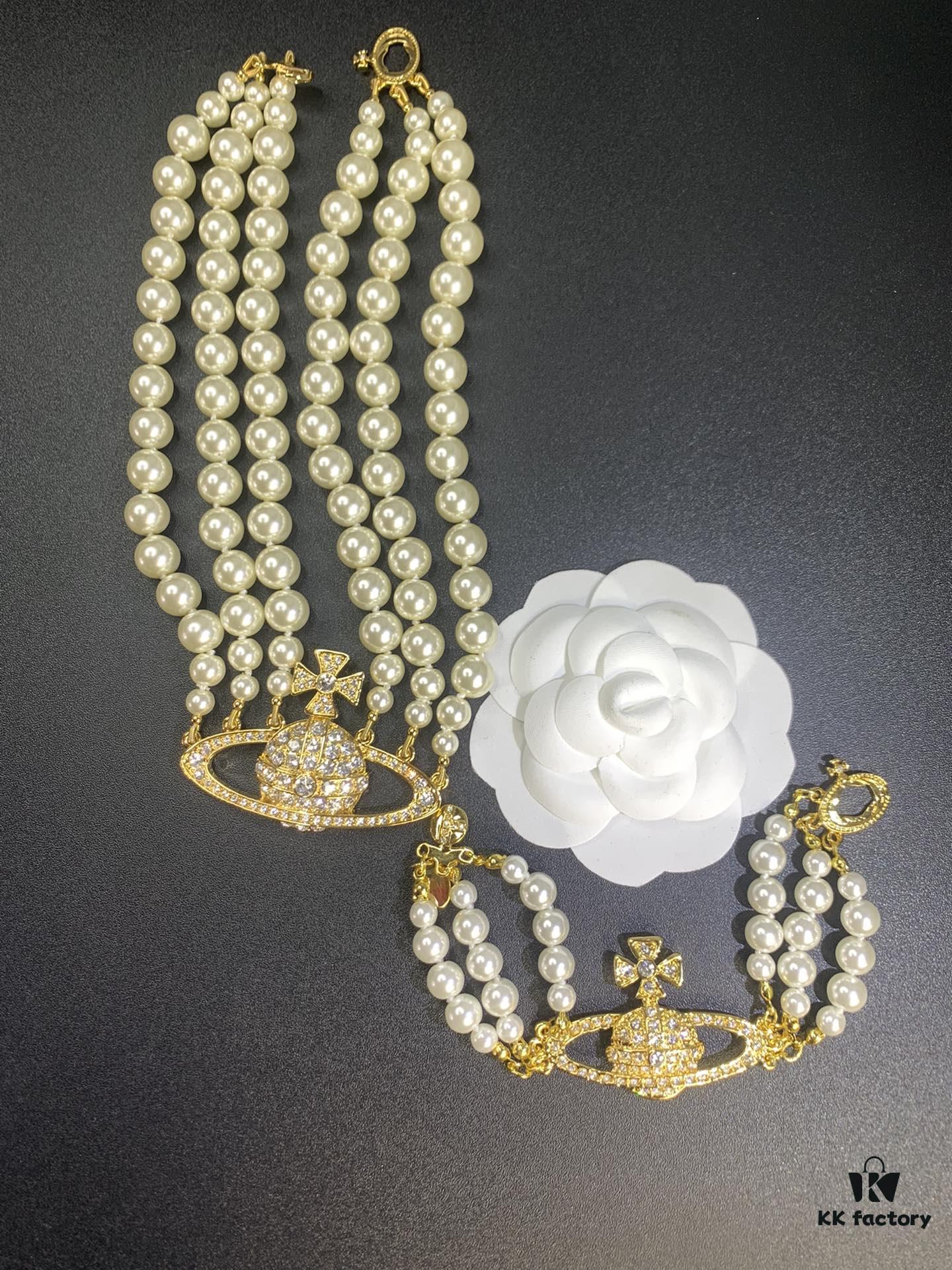 69300f0d12f62673a6fac1e9 West Queen Three-Layer Saturn Necklace Bracelet In Stock