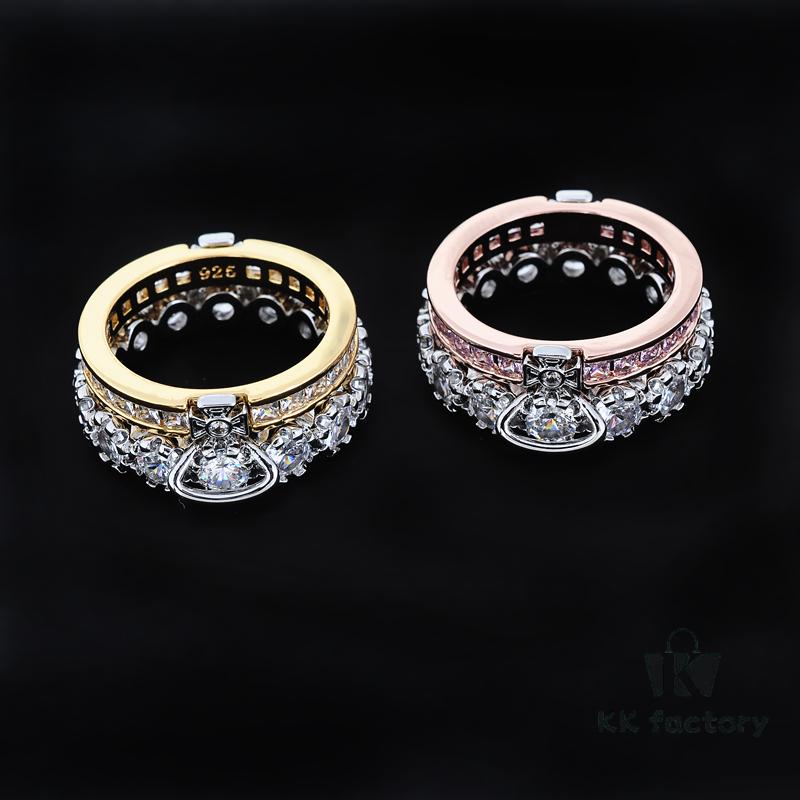 Westminster Double Layer Saturn Ring with Big Zircon - Gold