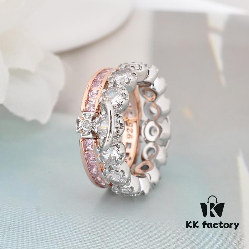 Westminster Double Layer Large Diamond Saturn Ring - Rose Gold