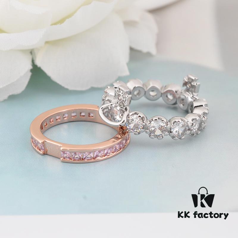 Westminster Double Layer Large Diamond Saturn Ring - Rose Gold