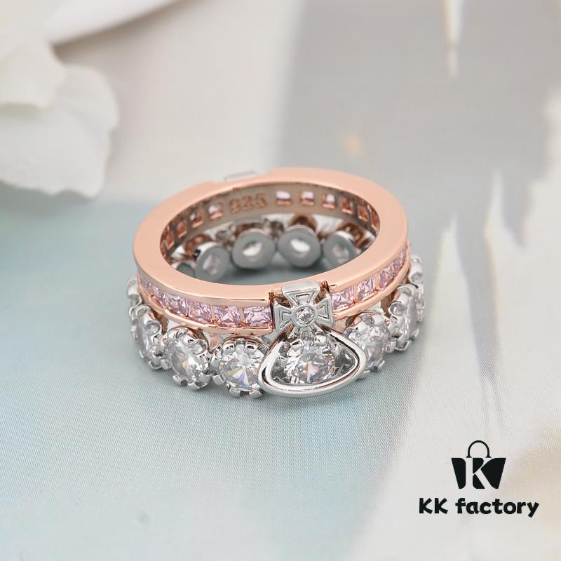 Westminster Double Layer Large Diamond Saturn Ring - Rose Gold