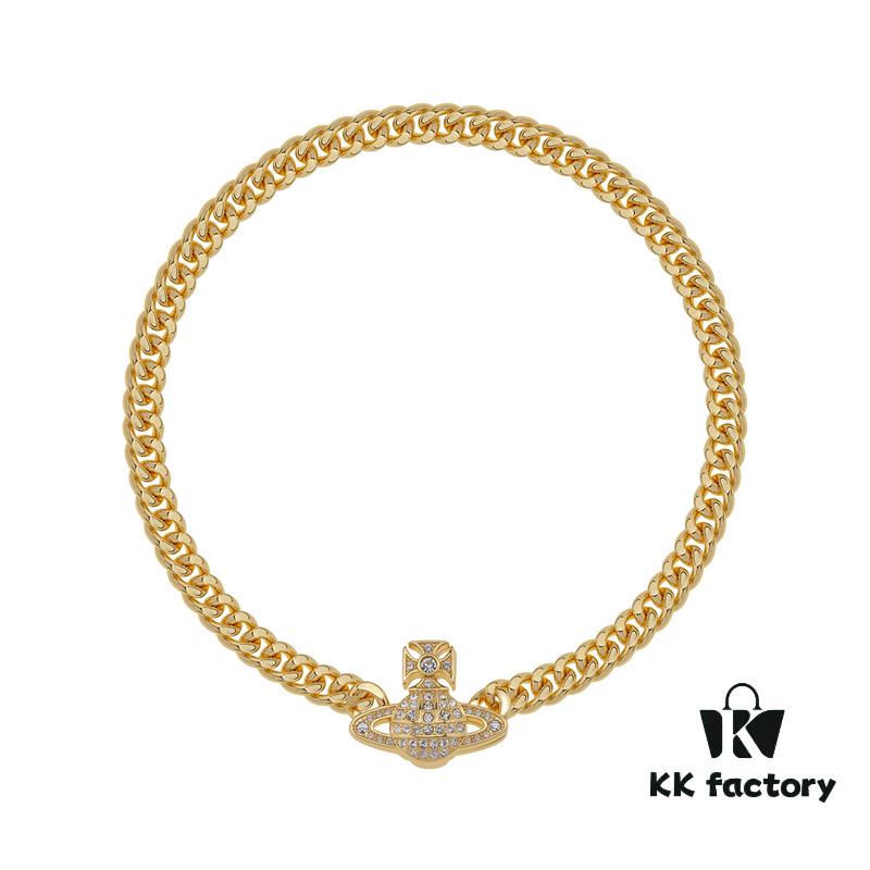 69300f8212f62673a6fac29c West Queen Full Diamond Magnetic Single-Layer P-Corner Chain Necklace - Gold