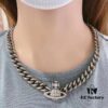 West Grandma Full Diamond Magnetic Single-Layer P-Shaped Link Necklace - White Gold Color