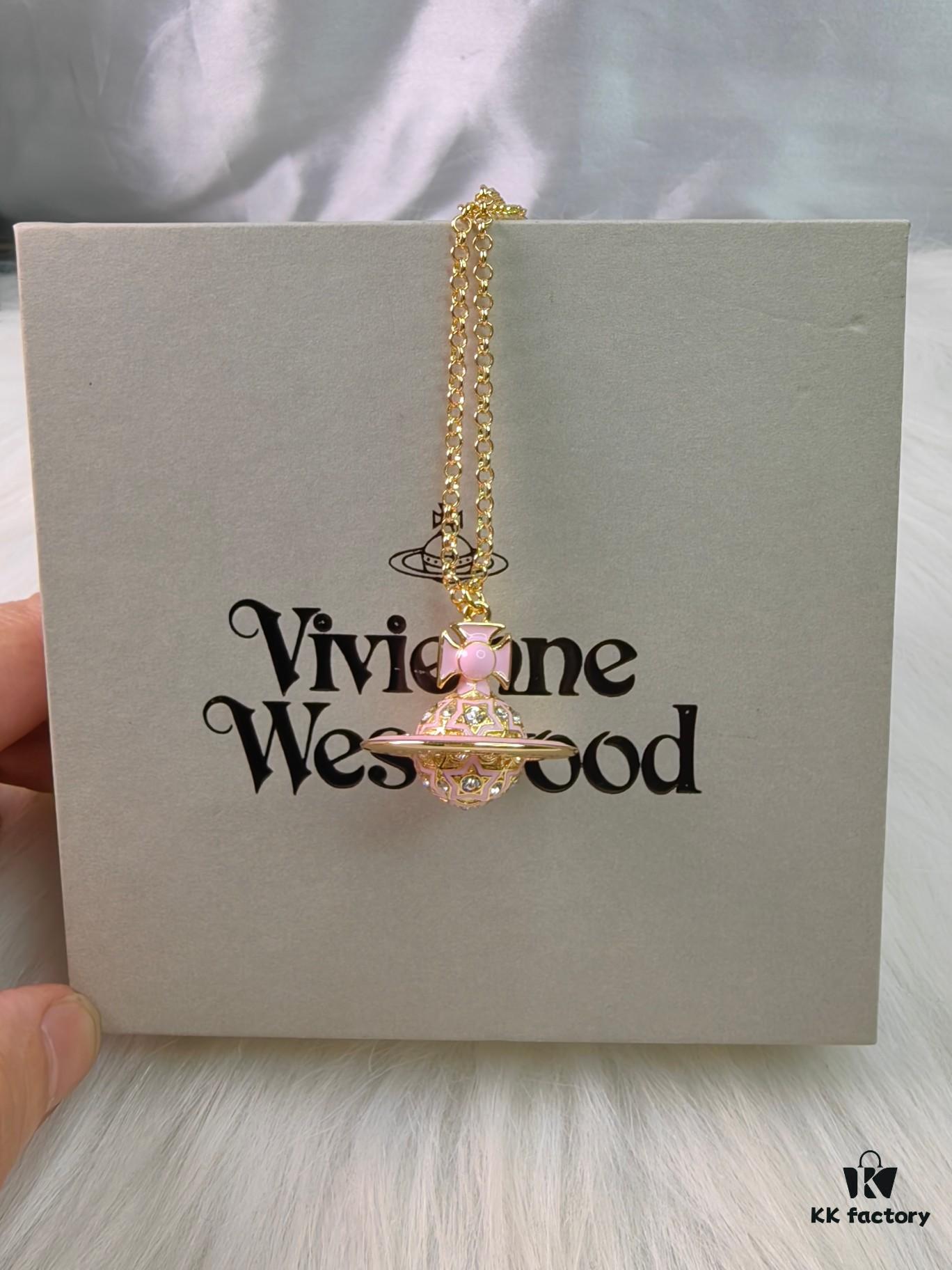 69300f9912f62673a6fac2bb Vivienne Westwood Pink 3D Planet Sparkling Rhinestone Necklace