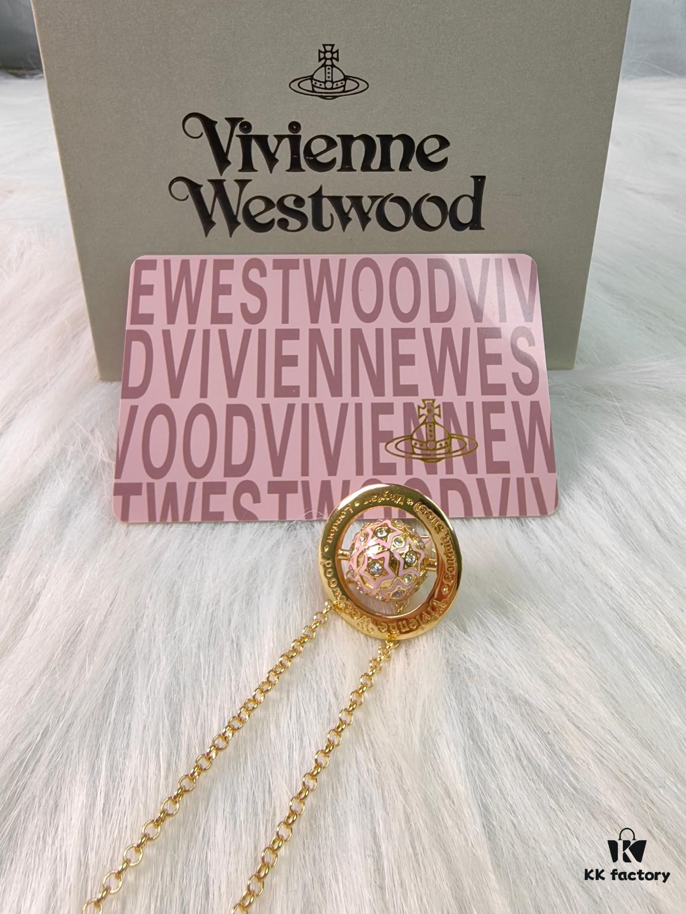 69300f9a12f62673a6fac2bd Vivienne Westwood Pink 3D Planet Sparkling Rhinestone Necklace
