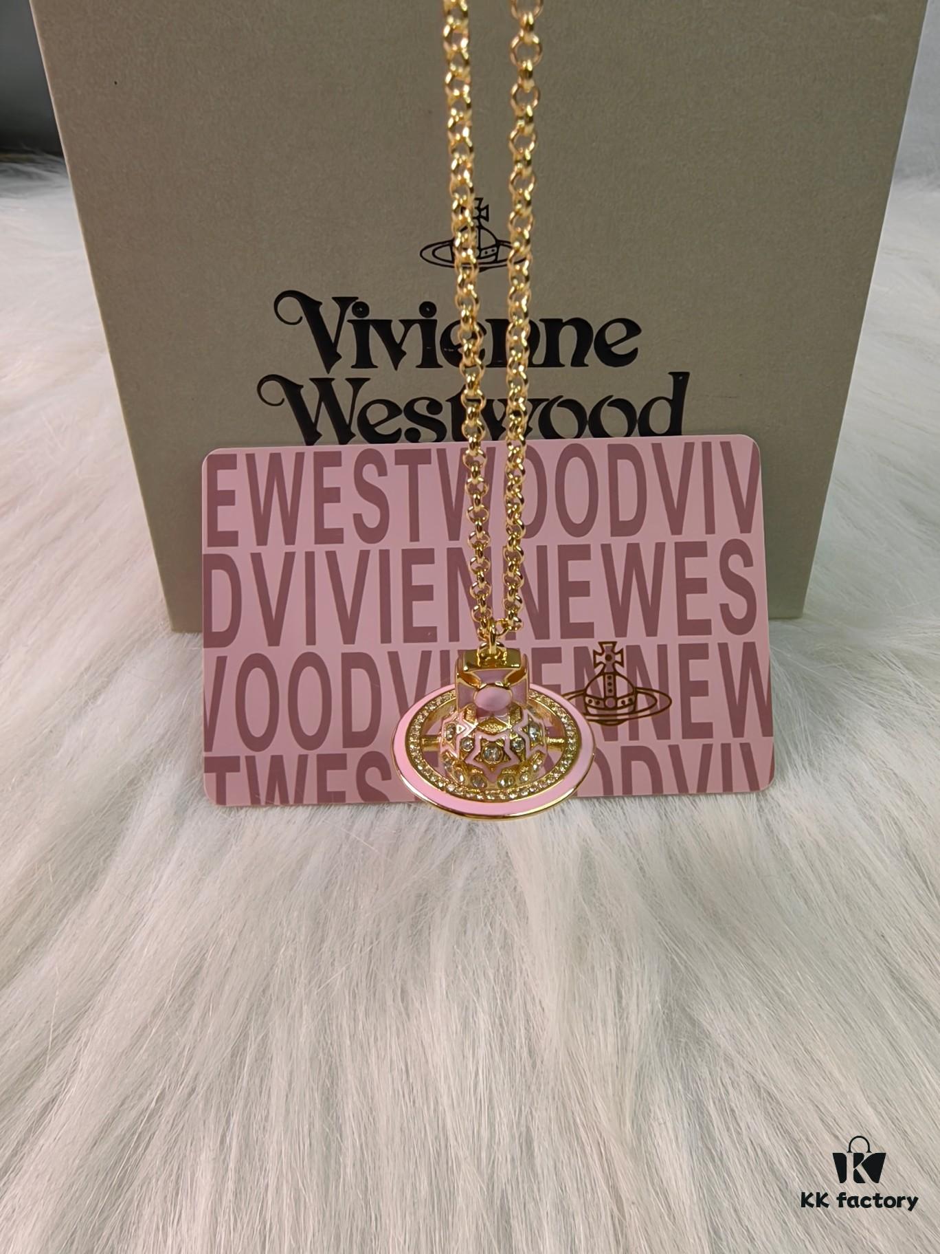 69300f9b12f62673a6fac2be Vivienne Westwood Pink 3D Planet Sparkling Rhinestone Necklace