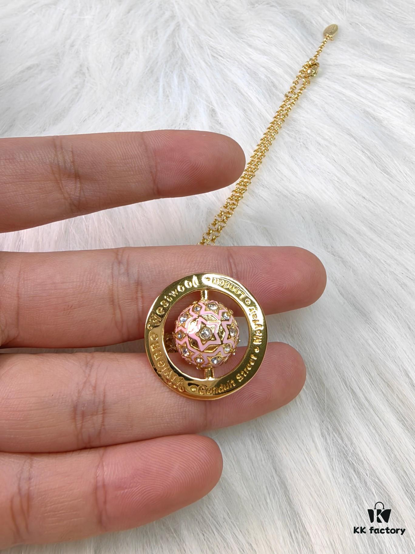 69300f9b12f62673a6fac2c0 Vivienne Westwood Pink 3D Planet Sparkling Rhinestone Necklace
