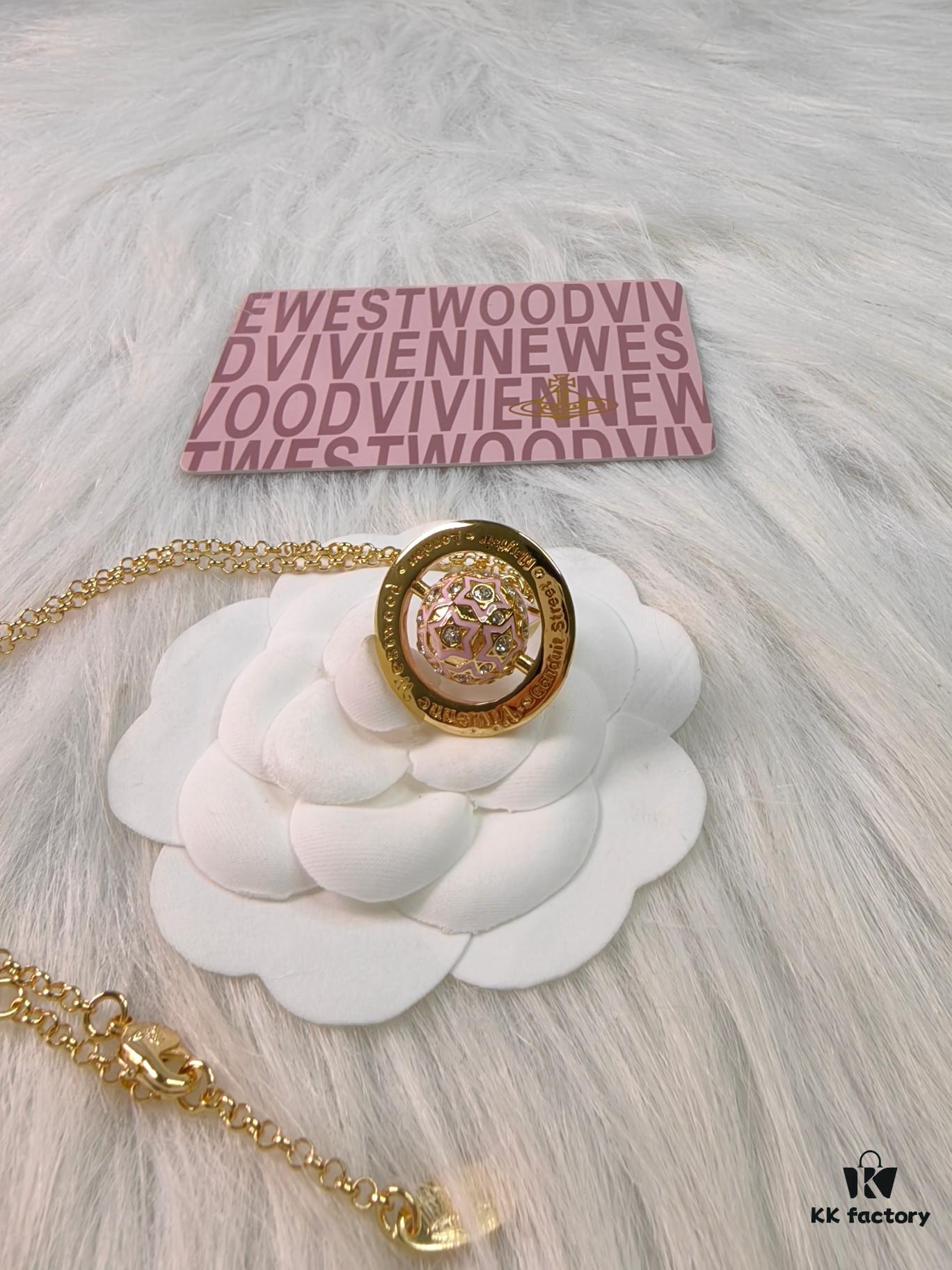 69300f9d12f62673a6fac2c1 Vivienne Westwood Pink 3D Planet Sparkling Rhinestone Necklace
