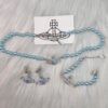 West Queen Blue Saturn Pearl Necklace, Bracelet, and Earring Set