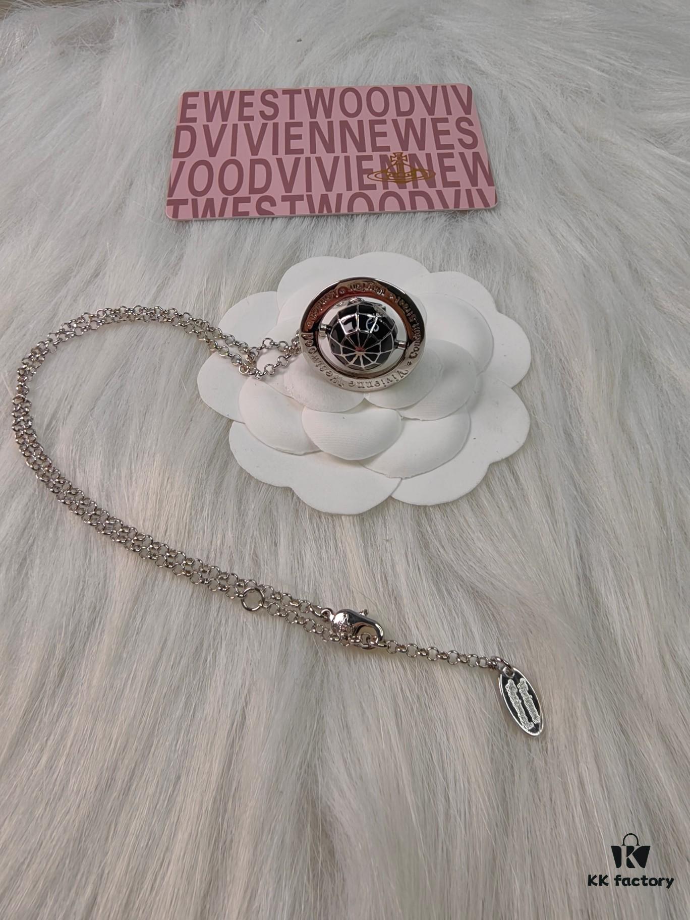 Westminster Globe Necklace in White Gold with Black Accents