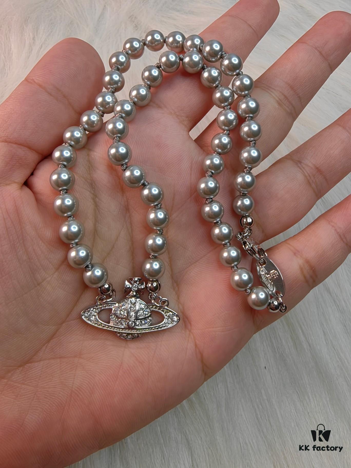 West Grandma Gray Pearl Saturn Necklace Available in Stock