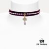 West Queen Baroque Single-Layer 3D Ribbon Necklace - Gold and Purple Beads