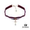 West Queen Baroque Single-Layer 3D Ribbon Necklace - Gold and Purple Beads