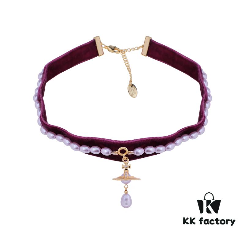 69300fbe12f62673a6fac2fe West Queen Baroque Single-Layer 3D Ribbon Necklace - Gold and Purple Beads