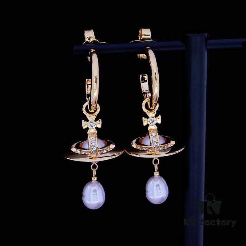 West Queen Baroque Single-Layer 3D Stud Earrings - Gold Purple Beads