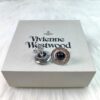 West Queen Black Glass Bead Earrings in White Gold Tone