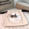 West Queen Black Glass Bead Earrings in White Gold Tone