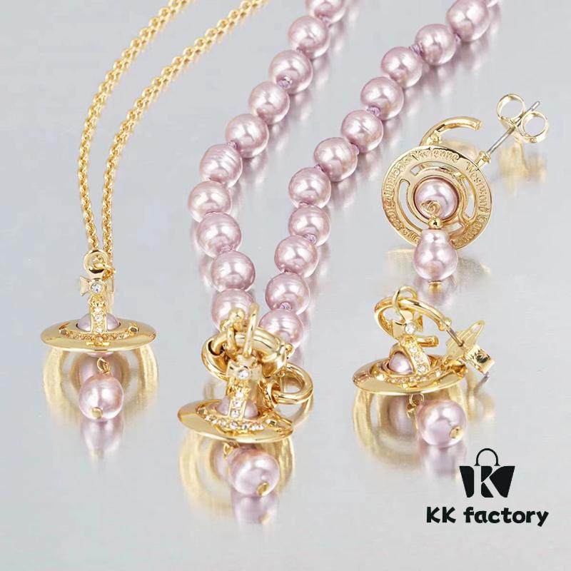 West Queen Baroque Single-Layer 3D Stud Earrings - Gold Purple Beads
